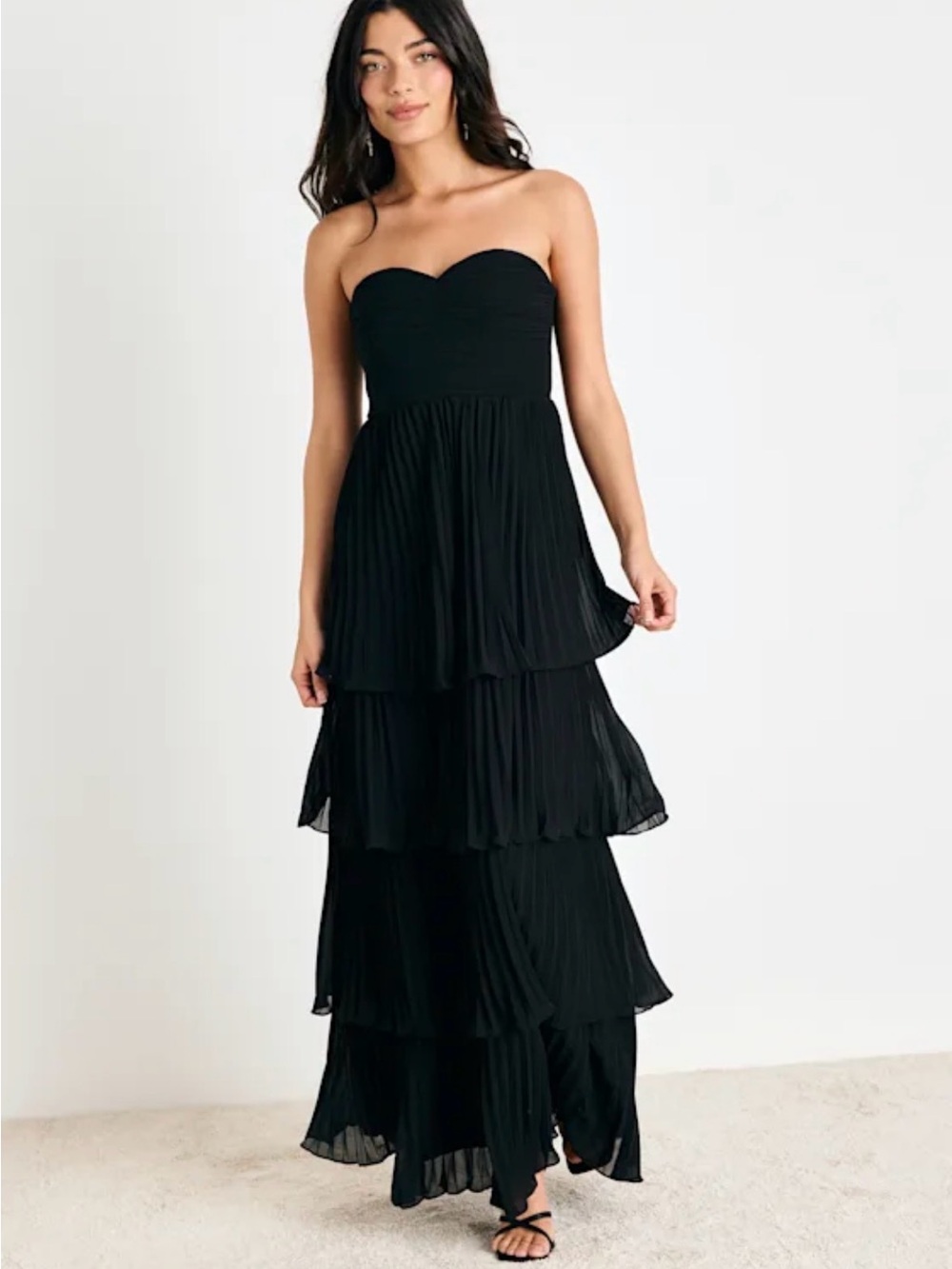 Seriously Sensational Black Strapless Tiered Maxi Dress